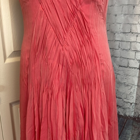 Carmen Marc Valvo Silk Accordion Cross Pleated Formal Prom Gown 4 Coral Formal - Picture 5 of 16